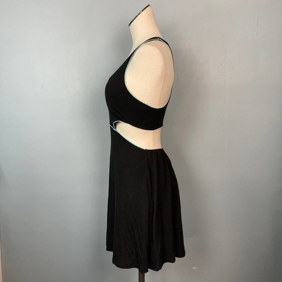VICTORIA'S Secret Cutout Racerback Mini Skater Dress Black Turquoise Trim Size M - Picture 9 of 14